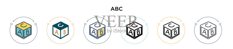 abc图标,填充细线轮廓和描边图标素材