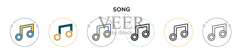 歌曲图标,填充细线轮廓和描边图标素材