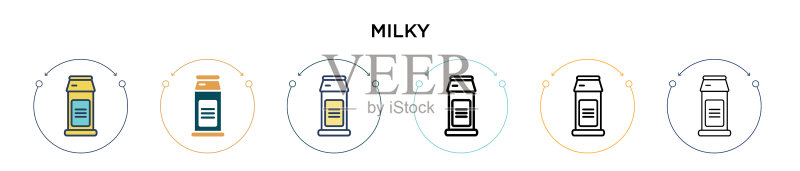 填充细线轮廓和笔触的牛奶图标图标素材
