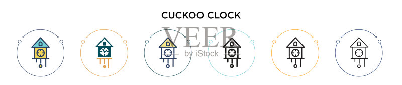 填充细线轮廓中的布谷鸟钟图标图标素材