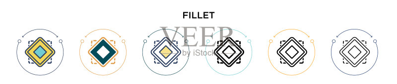 鱼片图标,填充细线轮廓图标素材