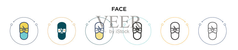 面部图标(填充细线条轮廓和描边)图标素材