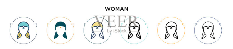 女性图标(填充细线轮廓和描边)图标素材