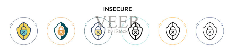 填充细线轮廓中的不安全图标图标素材