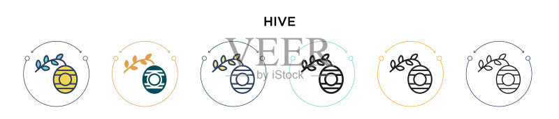 填充细线轮廓和描边的蜂巢图标图标素材