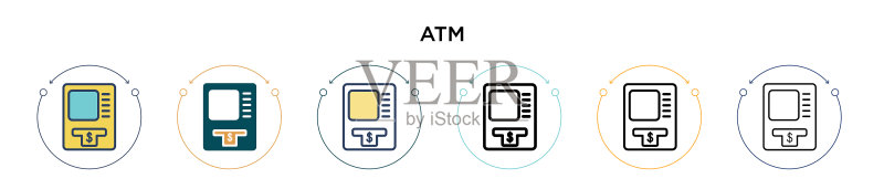 填充细线轮廓和笔触中的ATM图标图标素材