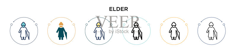 填充细线轮廓和描边的老年人图标图标素材