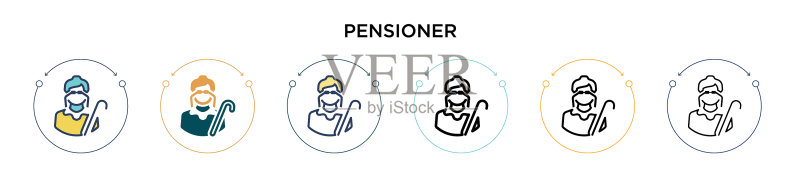 已填充细线轮廓的养老金领取者图标图标素材