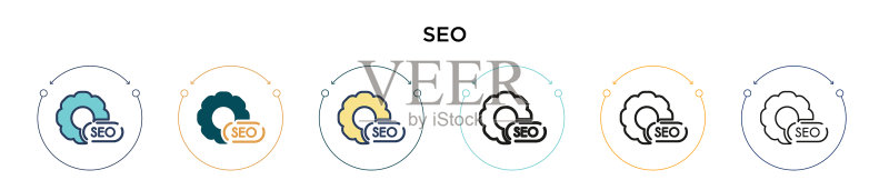 SEO图标填充细线轮廓和描边图标素材