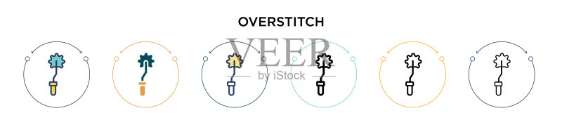 填充细线轮廓中的Overstitch图标图标素材