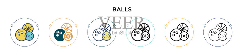填充细线轮廓和描边的球图标图标素材