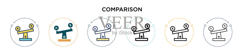 填充细线轮廓的比较图标图标素材