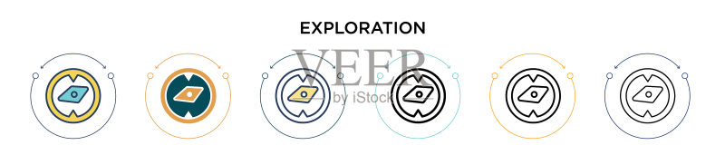 填充细线轮廓中的探索图标图标素材