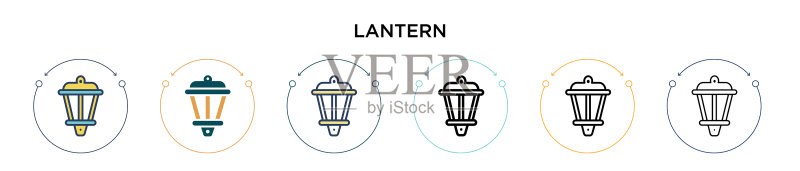 填充细线轮廓灯笼图标图标素材