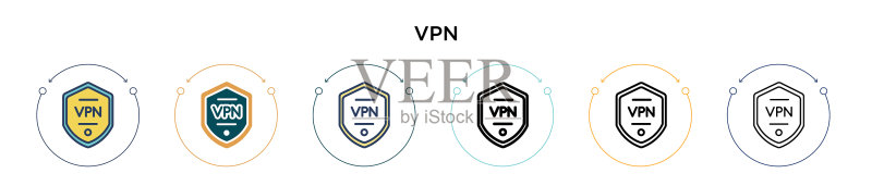 填充细线轮廓和描边的VPN图标图标素材