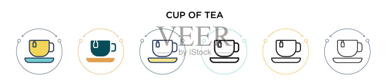 填充细线轮廓茶杯图标图标素材
