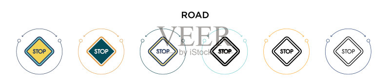 道路标志图标:填充细线轮廓图标素材