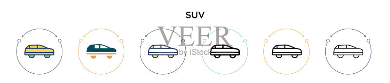 填充细线轮廓和描边SUV图标图标素材