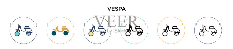 填充细线轮廓和描边的Vespa图标图标素材