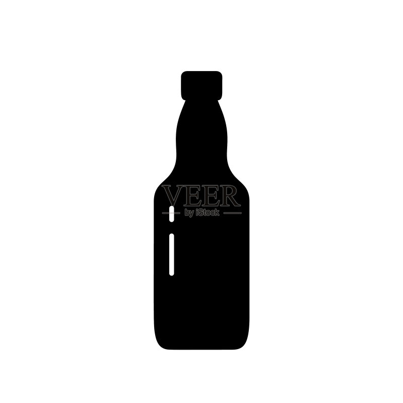 瓶颈弯曲的啤酒瓶剪影图标素材