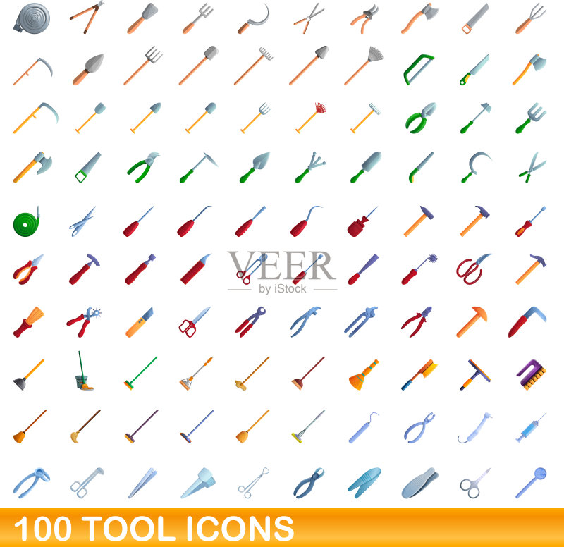 100个工具图标卡通风格图标素材