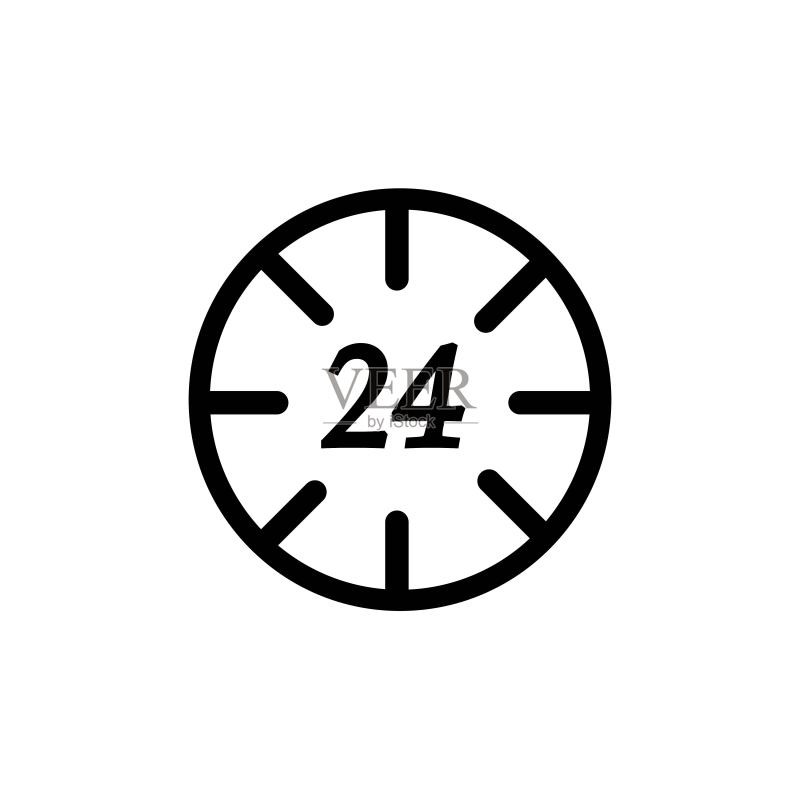24小时全天候服务线性图标或轮廓标志。白色背景全天候隔离符号。移动应用和网页设计的线性象形图全天候支持符号。矢量插图EPS 10图标素材