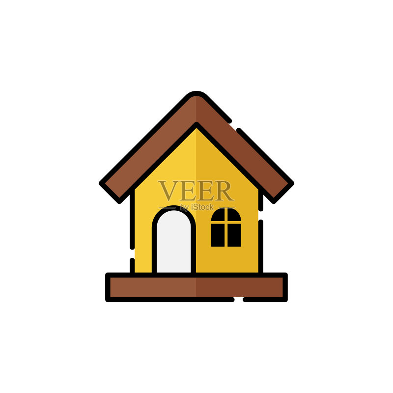 房屋图标Logo矢量设计插图。扁平设计中的简易房屋logo图标矢量插图模板。网站、符号、logo、图标、标志、App、UI的潮流房屋矢量图标扁平设计。图标素材