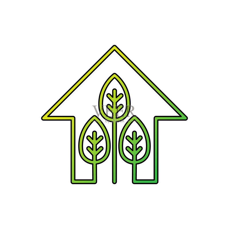 绿色生态家园Logo图标矢量设计插画。生态家园Logo图标设计概念矢量模板。网站、符号、Logo、图标、标志、APP、UI的潮流生态智能住宅矢量图标设计图标素材