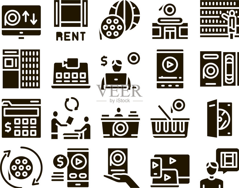 电影租赁服务glyph图标集图标素材