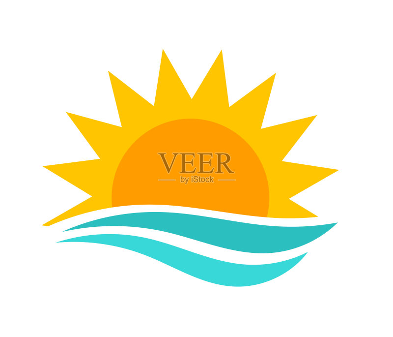 太阳与海洋标志:夏日日落太阳图标图标素材