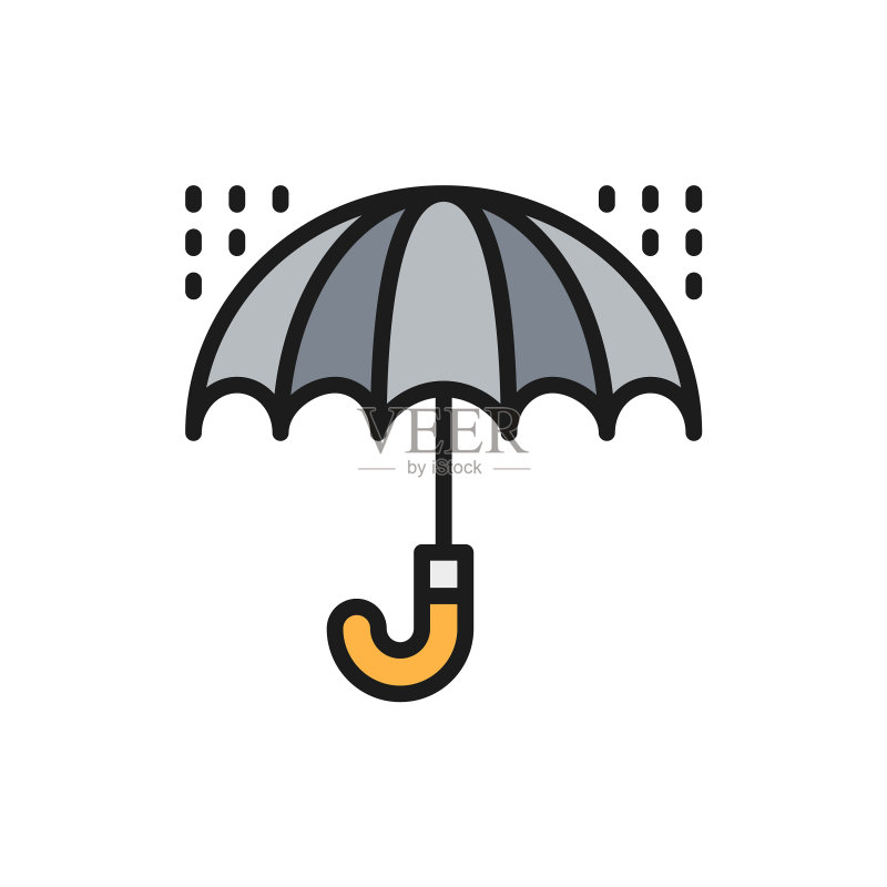 带雨滴的雨伞恶劣天气(扁平颜色)图标素材