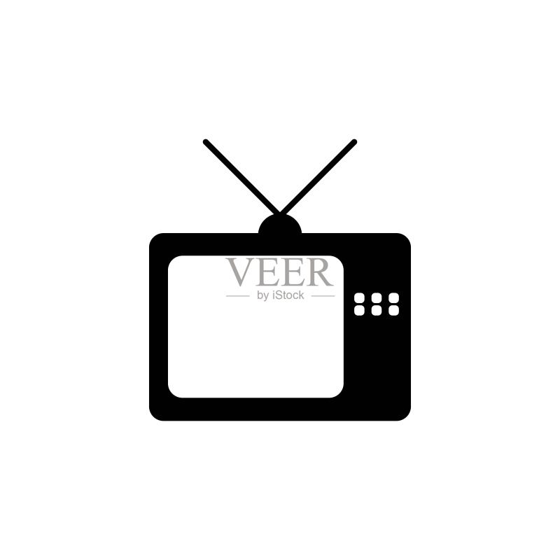 白色背景上的老式电视机黑色实线图标图标素材