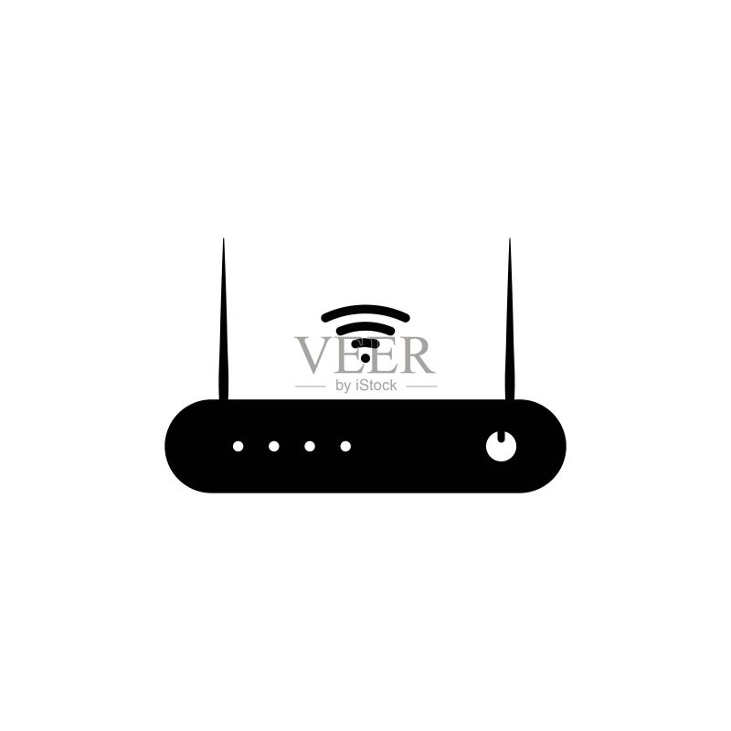 黑色Wi-Fi路由器线性图标,电脑组件矢量素材图标素材