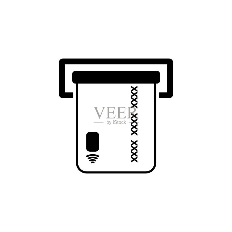 黑色ATM机插卡矢量图标。银行卡或支付概念,适用于APP、平面设计、信息图、网页、UI/UX,矢量EPS 10图标素材