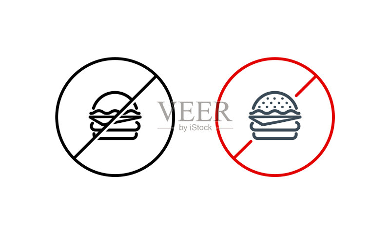 禁止汉堡图标(不健康食品,禁止快餐)图标素材