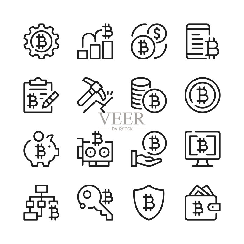 比特币线性图标集图标素材