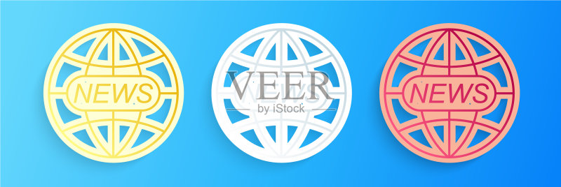 剪纸世界和全球新闻概念图标图标素材