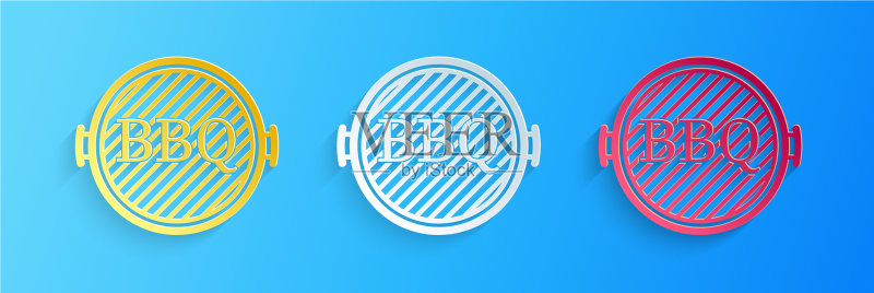 蓝色背景上的剪纸烧烤架图标图标素材