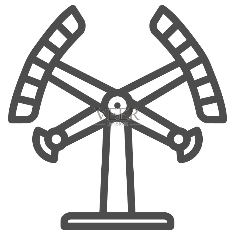 双锤游乐设施线性图标,游乐设施概念,白色背景上的卡米卡兹景点标志,移动概念和网页设计的轮廓风格吸引钟摆图标。矢量图形图标素材