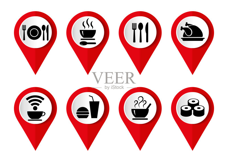 食物矢量图标集,扁平设计指针,信息图表模板图标素材
