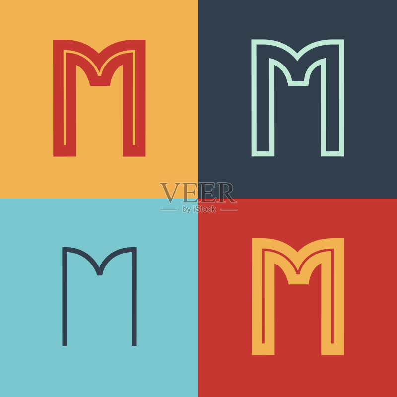 装饰艺术风格字母M标志线条设计图标素材