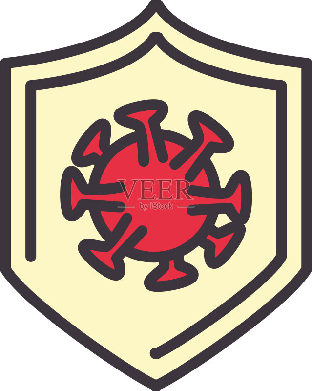 防护盾中的新冠病毒线性图标图标素材