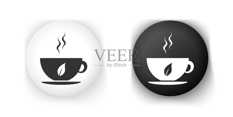 黑白茶杯茶叶图标图标素材