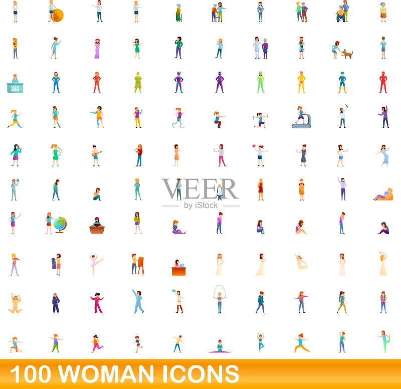 100个女性图标卡通风格图标素材