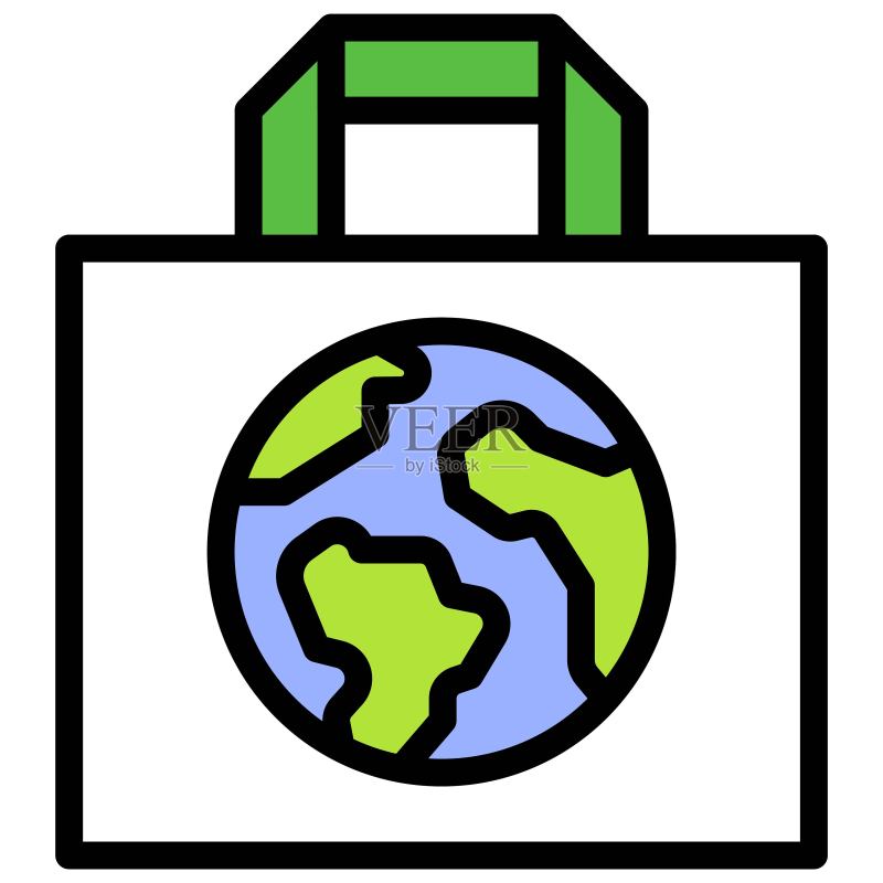 带有地球图案的帆布袋,世界地球日相关矢量图图标素材