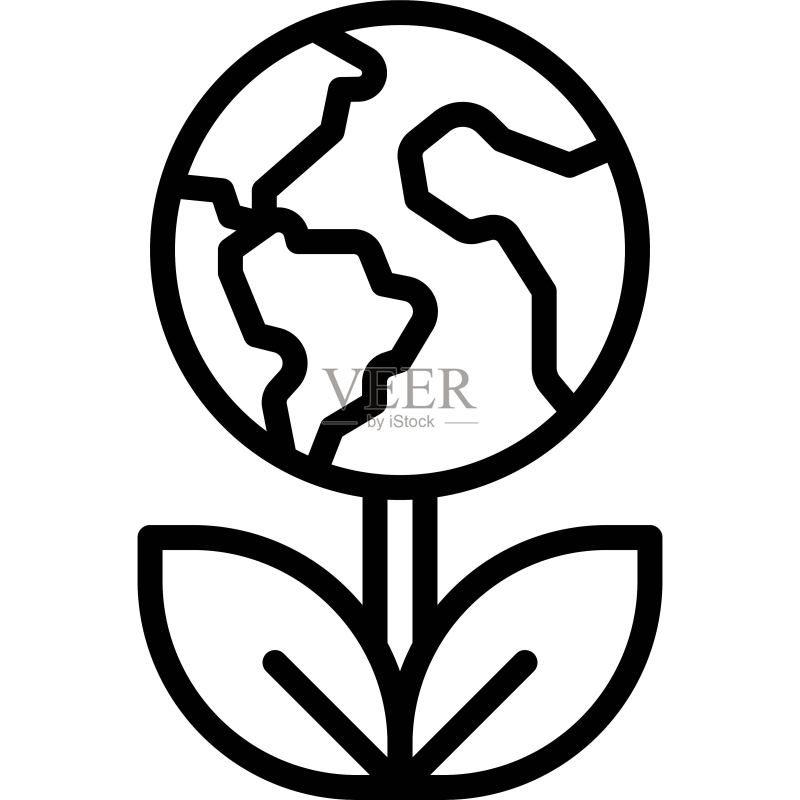 地球鲜花图标,世界地球日相关矢量图标素材