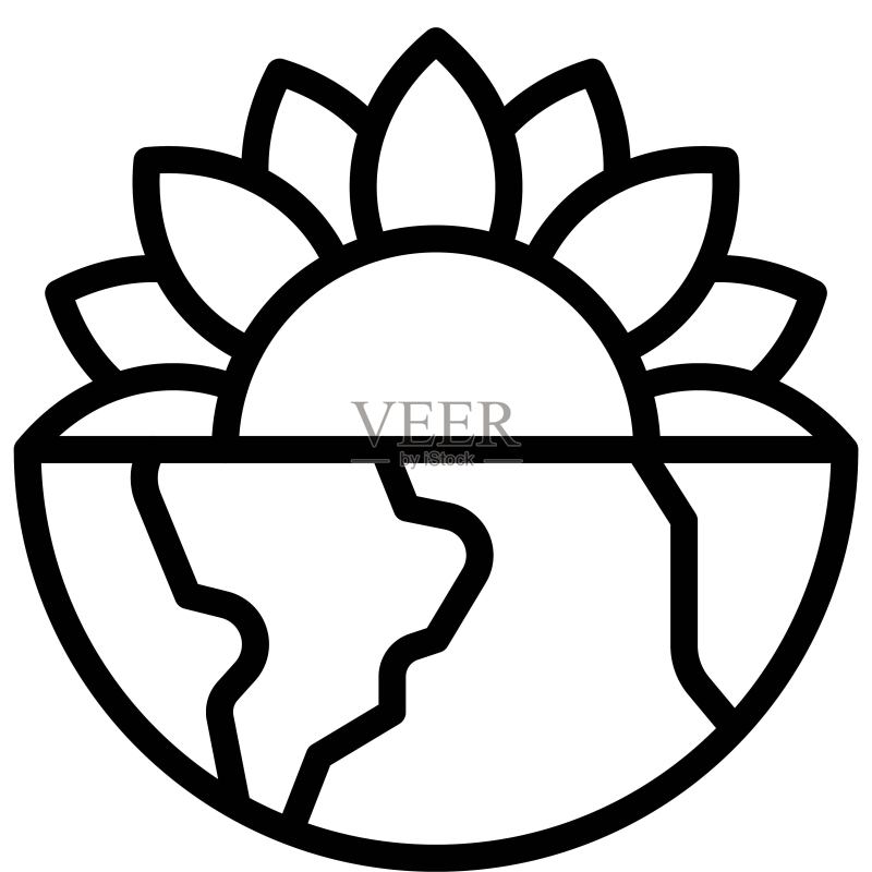 半个向日葵在半个地球图标上,地球日相关矢量图标素材