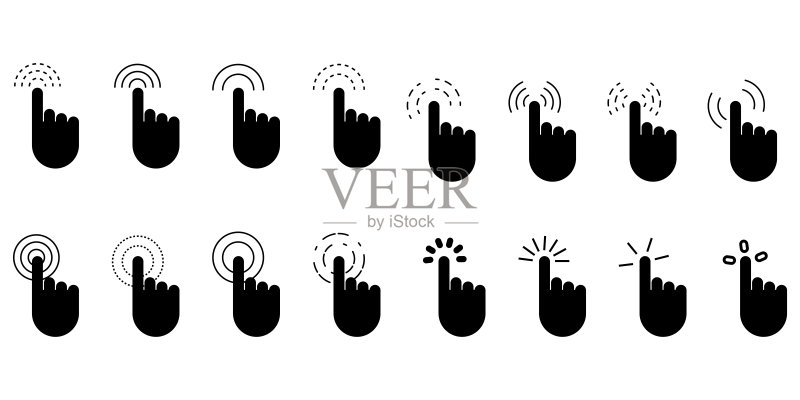 手指光标设置,手部点击图标,点击此处Web按钮符号,矢量鼠标指针符号,库存图片,EPS 10图标素材