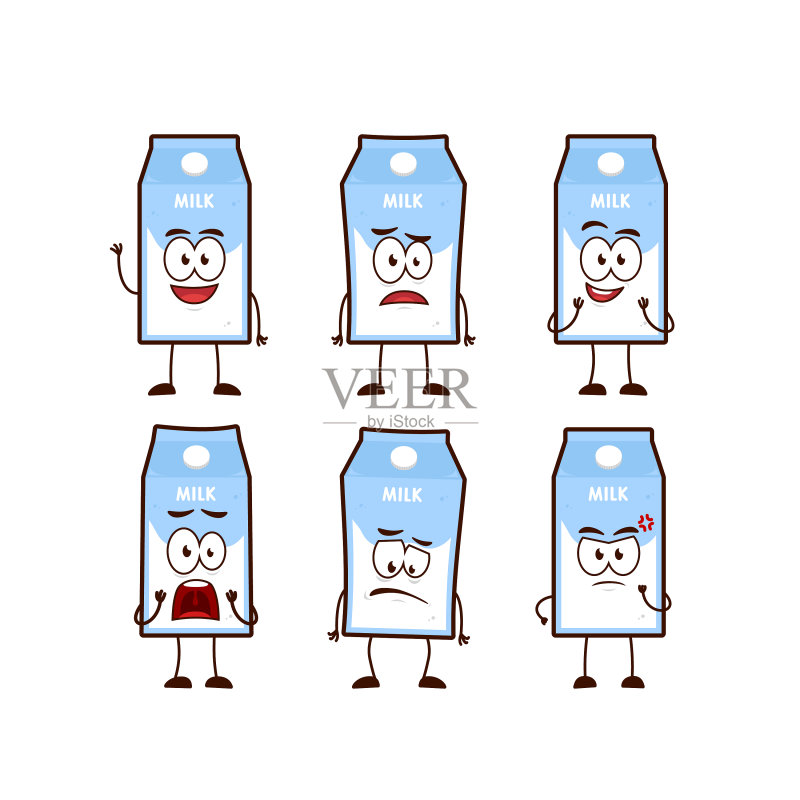 牛奶纸盒卡通人物吉祥物套装图标素材