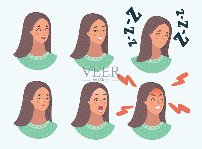 女人和女孩的情绪面部表情图标素材